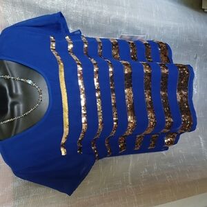 Jennifer Lopez sequin navy top SZ L